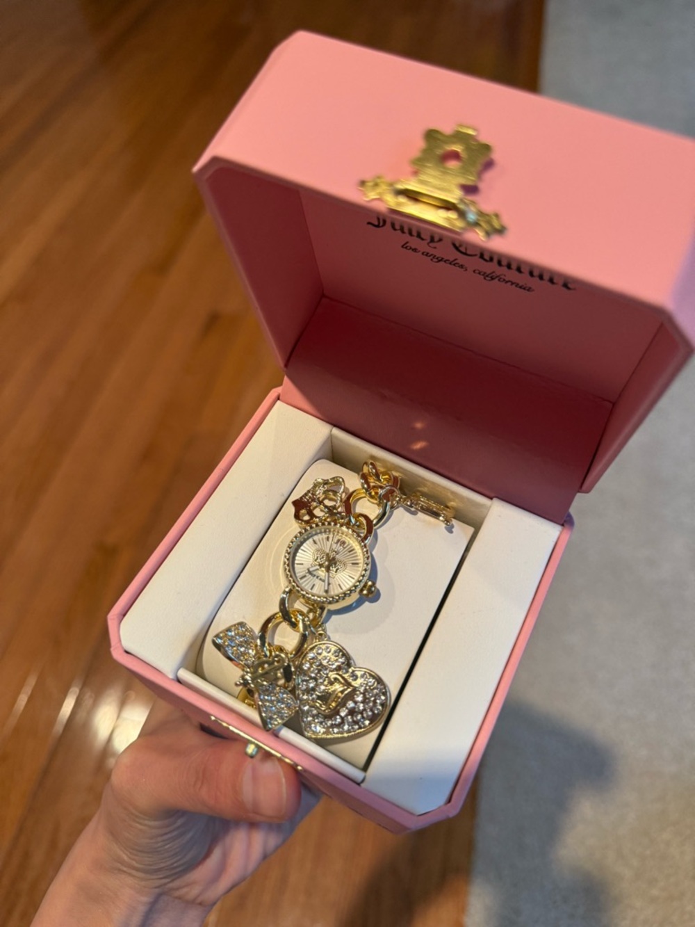 Juicy Couture Gold-Tone Heart Charm Bracelet Watch